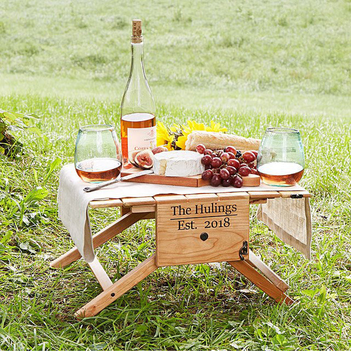 Personalized Picnic Table Wine Carrier